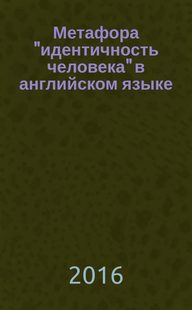 Метафора "идентичность человека" в английском языке: концептуальное содержание, языковая объективация, прагматические функции и социально-культурные контексты : монография