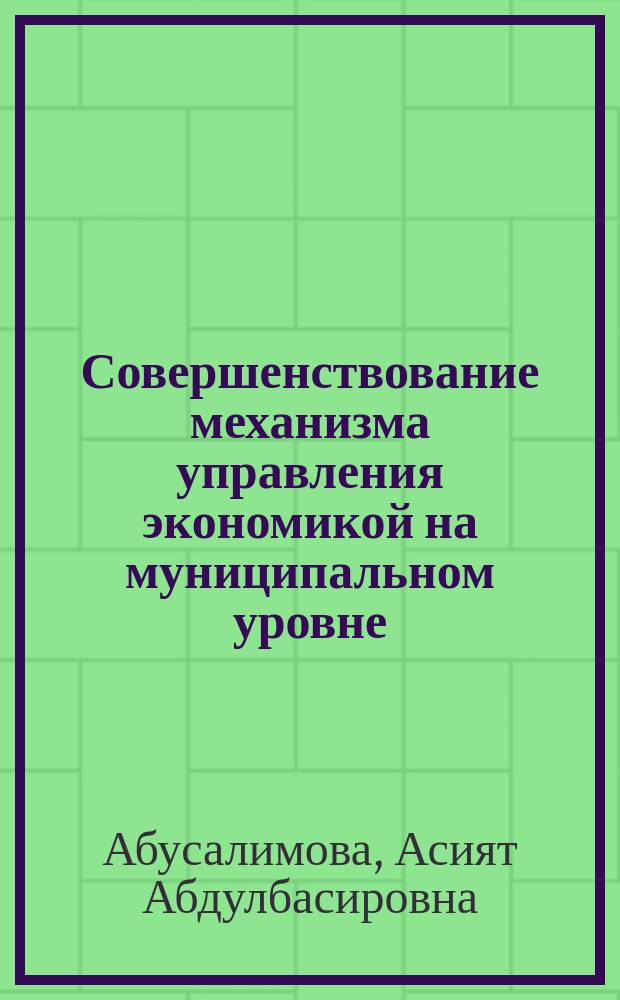 Совершенствование механизма управления экономикой на муниципальном уровне : на материалах Республики Дагестан : автореферат диссертации на соискание ученой степени кандидата экономических наук : специальность 08.00.05 <эк. и упр. нар. хоз.>