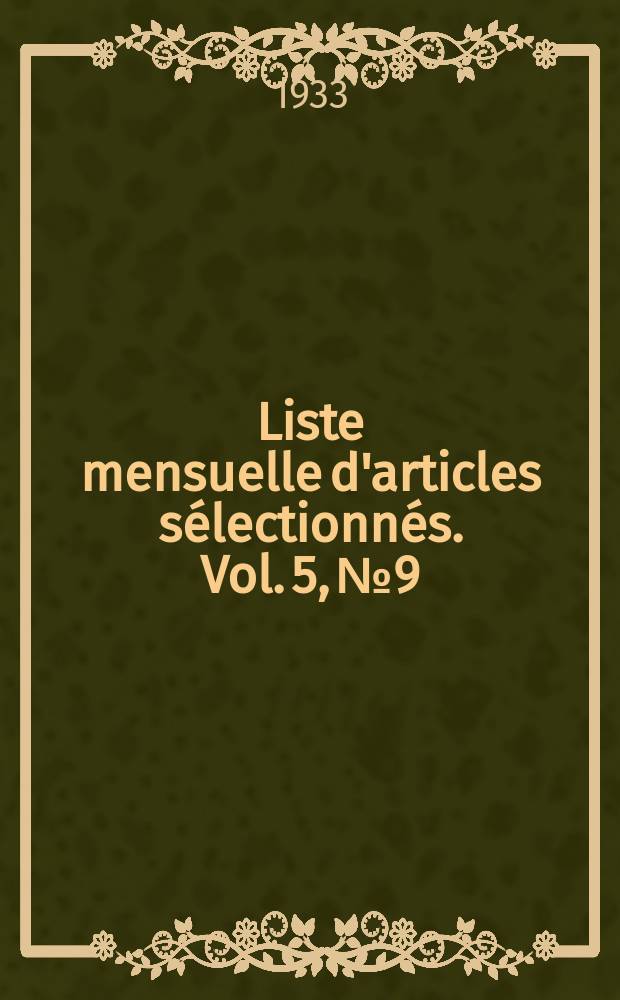 Liste mensuelle d'articles sélectionnés. Vol. 5, № 9/10