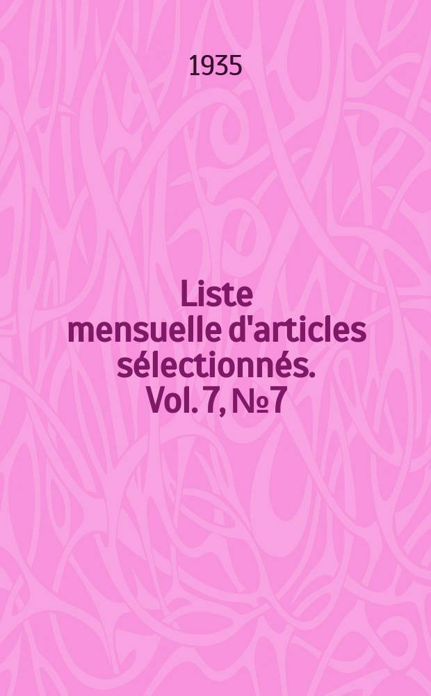 Liste mensuelle d'articles sélectionnés. Vol. 7, № 7/8