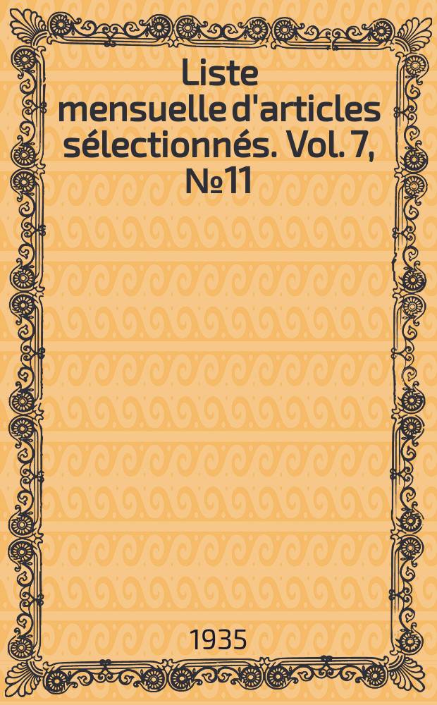 Liste mensuelle d'articles sélectionnés. Vol. 7, № 11/12