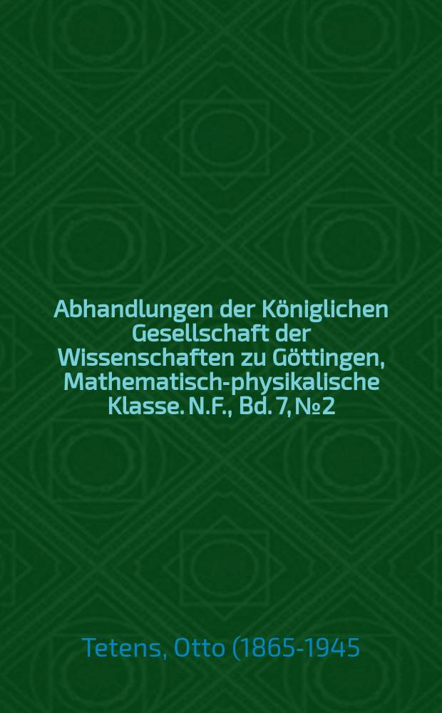 Abhandlungen der Königlichen Gesellschaft der Wissenschaften zu Göttingen, Mathematisch-physikalische Klasse. N.F., Bd. 7, № 2 : Ergebnisse der Arbeiten des Samoa-Observatoriums der Königlichen Gesellschaft der Wissenschaften zu Göttingen = Результаты работы Самоа обсерватории Королевского научного общества в Геттингене. Метеорологические рагистрации в 1902 - 1906 гг.