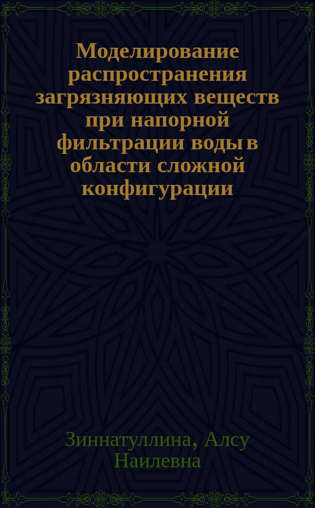 Моделирование распространения загрязняющих веществ при напорной фильтрации воды в области сложной конфигурации : автореферат диссертации на соискание ученой степени кандидата технических наук : специальность 05.13.18 <математическое моделирование>