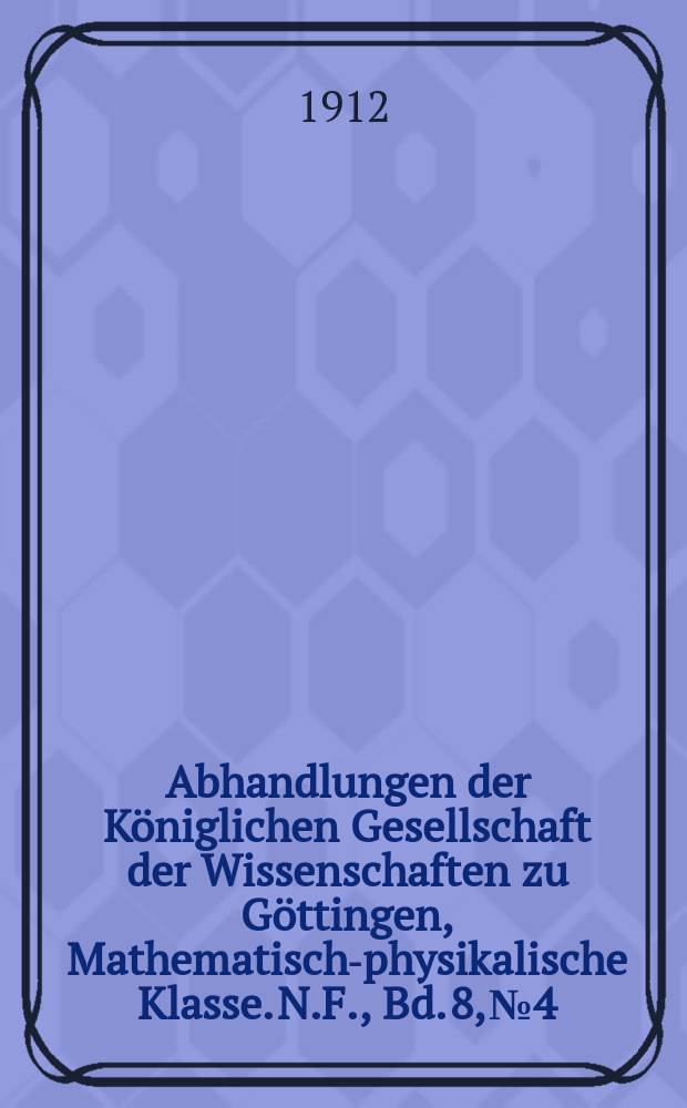 Abhandlungen der Königlichen Gesellschaft der Wissenschaften zu Göttingen, Mathematisch-physikalische Klasse. N.F., Bd. 8, № 4 : Aktinometrie der Sterne der B.D. bis zur Grösse 7.5 in der Zone O° bis +20° Deklination