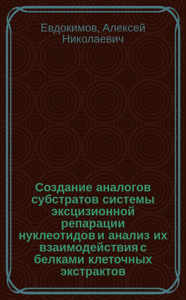 Создание аналогов субстратов системы эксцизионной репарации нуклеотидов и анализ их взаимодействия с белками клеточных экстрактов : автореферат диссертации на соискание ученой степени кандидата биологических наук : специальность 03.01.04 <Биохимия>