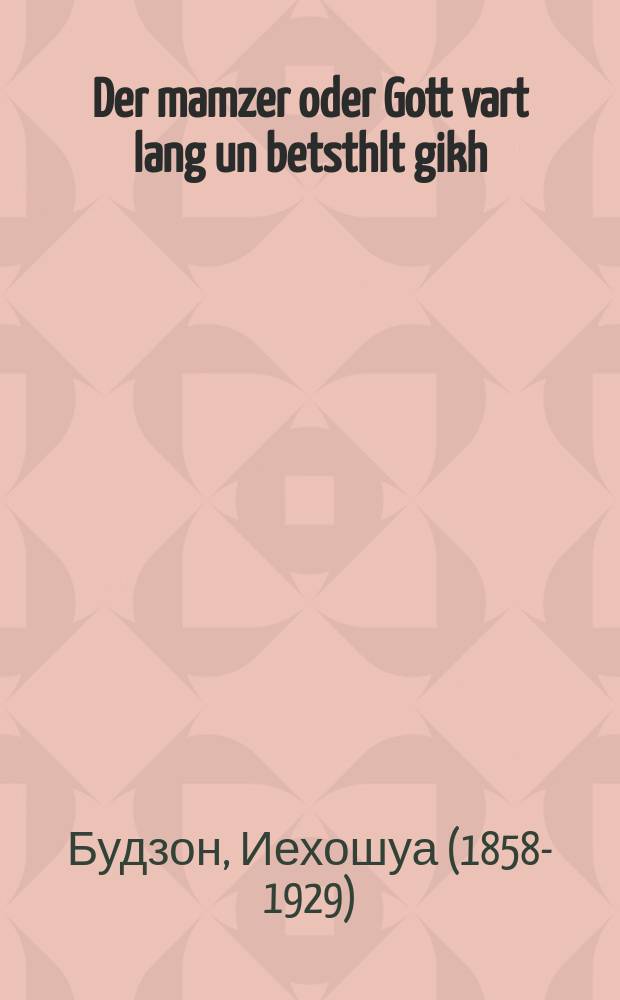 Der mamzer oder Gott vart lang un betsthlt gikh (a olam'sher gleykhvort) : A emes'e geshikhte fun afalshe liebe : א אמת׳ע געשיכטע פון אפאלשע ליעבע = Незаконнорожденный, или Бог долго ждет, да рассчитывается быстро (народная пословица)