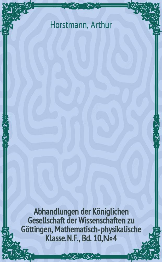 Abhandlungen der Königlichen Gesellschaft der Wissenschaften zu Göttingen, Mathematisch-physikalische Klasse. N.F., Bd. 10, № 4 : Bestimmung der genäherten absoluten Bahn des Planeten Sappho (80) nach der Gyldén-Brendelschen Methode nebst Tafeln für die Bewegung im Zeitraum von 1860 bis 1960