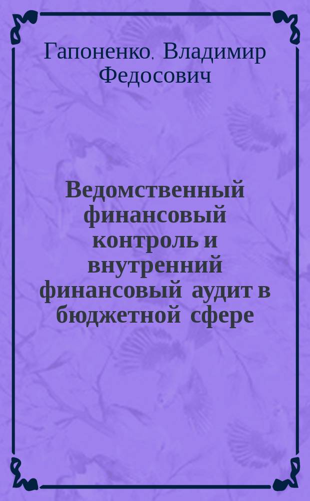Ведомственный финансовый контроль и внутренний финансовый аудит в бюджетной сфере : курс лекций