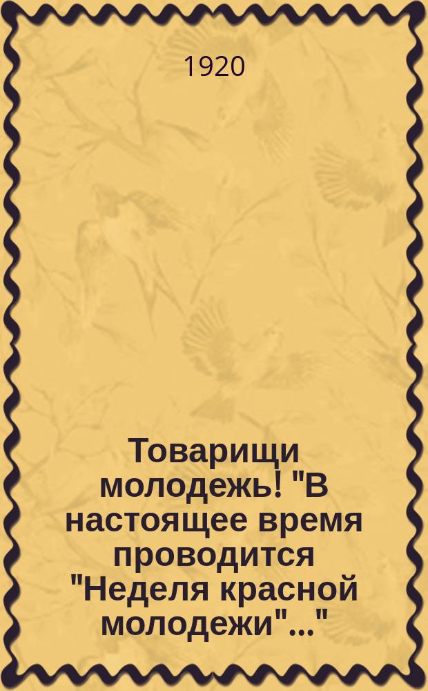 Товарищи молодежь! "В настоящее время проводится "Неделя красной молодежи"..." : листовка
