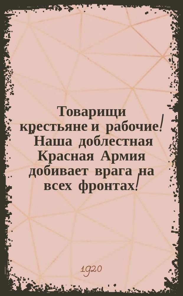 Товарищи крестьяне и рабочие! "Наша доблестная Красная Армия добивает врага на всех фронтах!..." : листовка