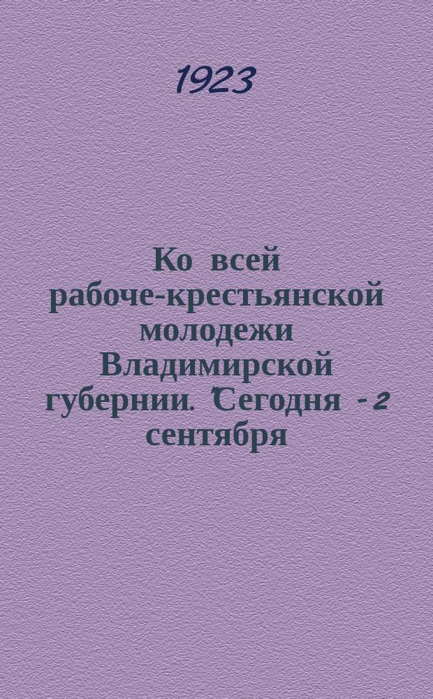 Ко всей рабоче-крестьянской молодежи Владимирской губернии. "Сегодня - 2 сентября - Международный юношеский день..." : листовка