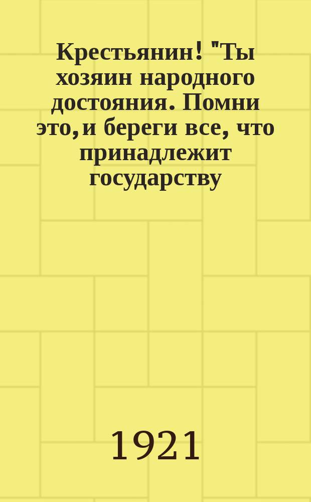 Крестьянин! "Ты хозяин народного достояния. Помни это, и береги все, что принадлежит государству..." : листовка