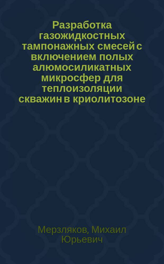 Разработка газожидкостных тампонажных смесей с включением полых алюмосиликатных микросфер для теплоизоляции скважин в криолитозоне : автореферат дис. на соиск. уч. степ. кандидата технических наук : специальность 25.00.14 <Технология и техника геологоразведочных работ>