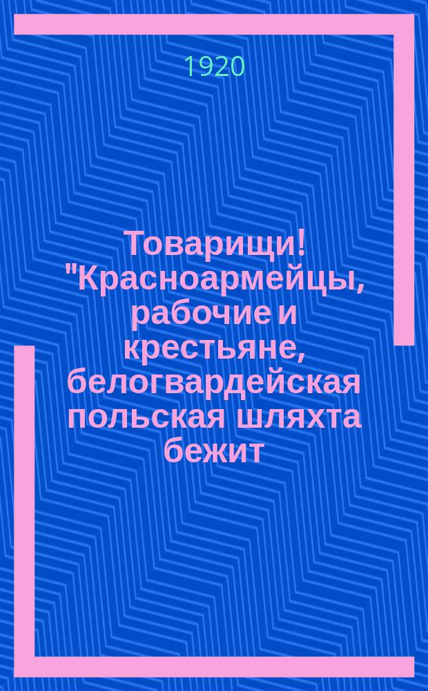 Товарищи! "Красноармейцы, рабочие и крестьяне, белогвардейская польская шляхта бежит ..." : листовка