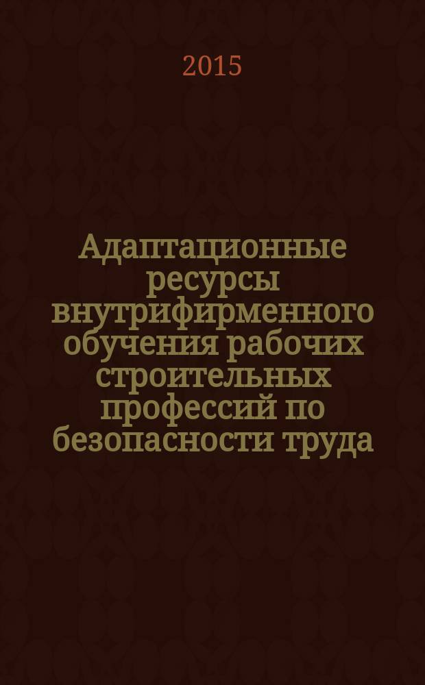 Адаптационные ресурсы внутрифирменного обучения рабочих строительных профессий по безопасности труда : автореферат диссертации на соискание ученой степени кандидата педагогических наук : специальность 13.00.08 <Теория и методика профессионального образования>