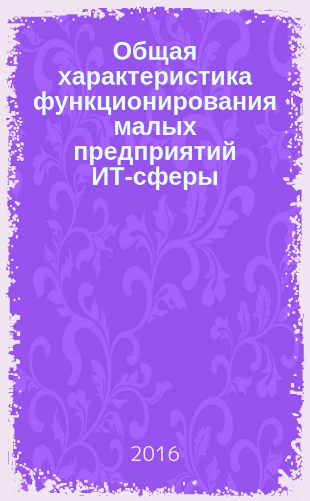 Общая характеристика функционирования малых предприятий ИТ-сферы