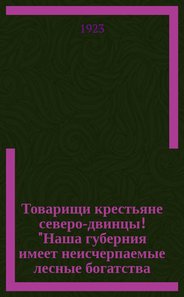 Товарищи крестьяне северо-двинцы! "Наша губерния имеет неисчерпаемые лесные богатства ..." : листовка