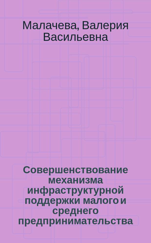 Совершенствование механизма инфраструктурной поддержки малого и среднего предпринимательства : автореферат диссертации на соискание ученой степени кандидата экономических наук : специальность 08.00.05 <Экономика и управление народным хозяйством>